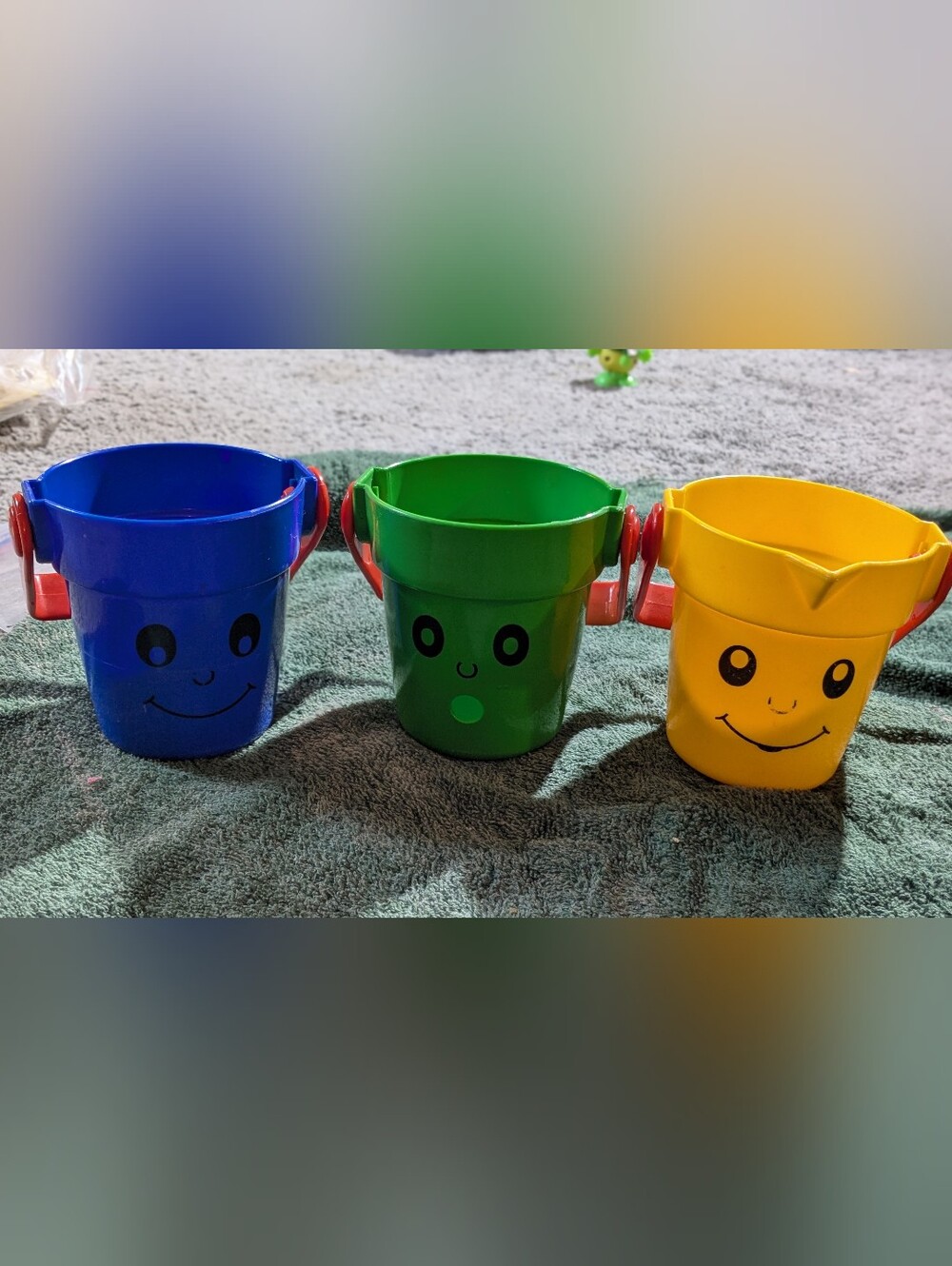 Vintage Kiddicraft 1980-90s Colorful Smiley Kids Sand Buckets - 3ct